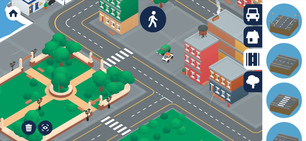 Building mode – place roads, houses and parks before exploring them on four wheels.