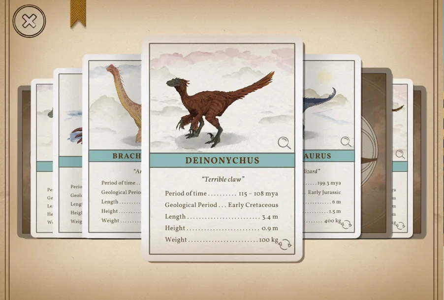 Sammelkarten mit weiteren Informationen zu jeder entdeckten Dinosaurierart.