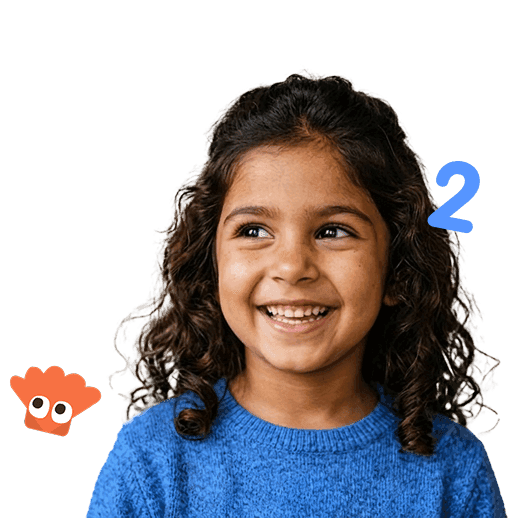 Girl laughs and discovers a KidsKlub app on her tablet